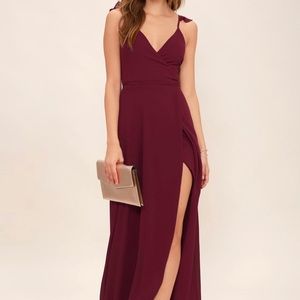 Burgundy high low wrap dress